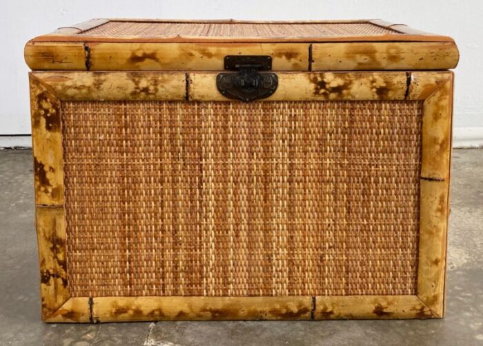 vintage burnt tortoise shell rattan and cane trunk 1931