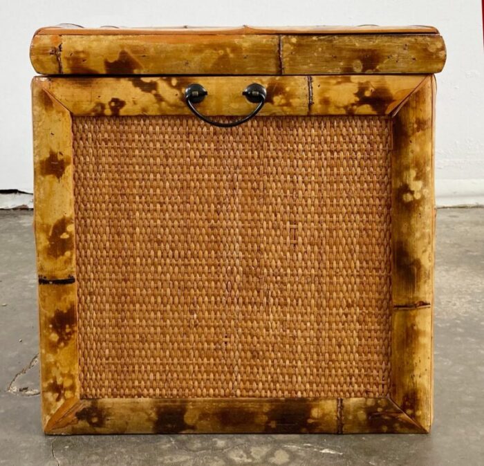 vintage burnt tortoise shell rattan and cane trunk 2351