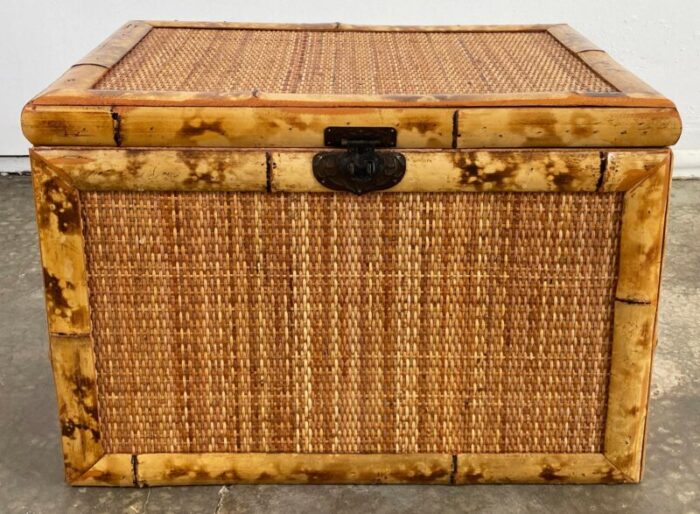 vintage burnt tortoise shell rattan and cane trunk 3433