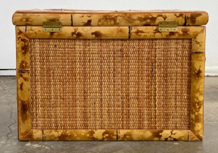 vintage burnt tortoise shell rattan and cane trunk 5112