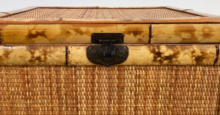 vintage burnt tortoise shell rattan and cane trunk 8565