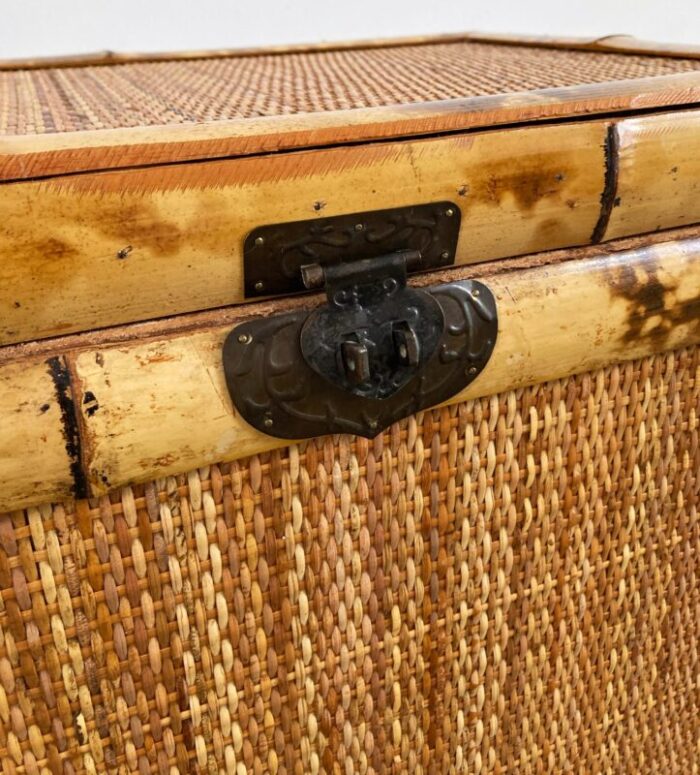 vintage burnt tortoise shell rattan and cane trunk 8685