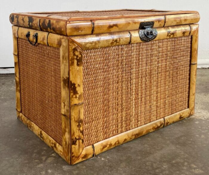 vintage burnt tortoise shell rattan and cane trunk 9138