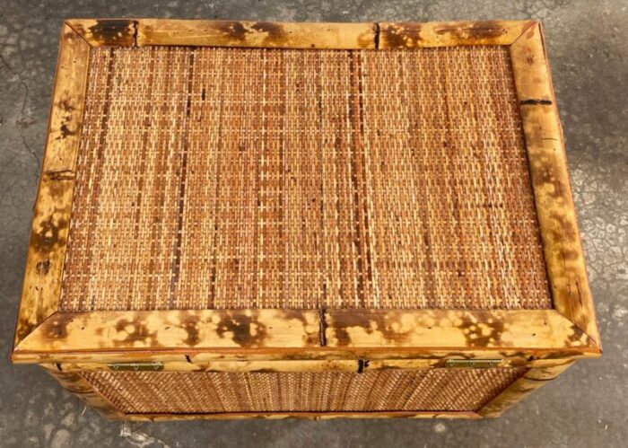 vintage burnt tortoise shell rattan and cane trunk 9564