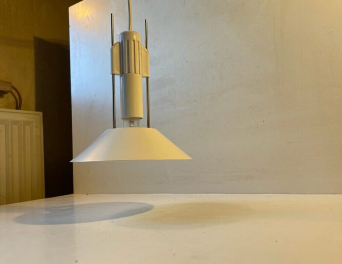 vintage danish minimalist pendant lamp in white from lyfa 1970s 8