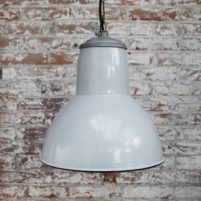 vintage dutch industrial pendant light in gray enamel from philips 5