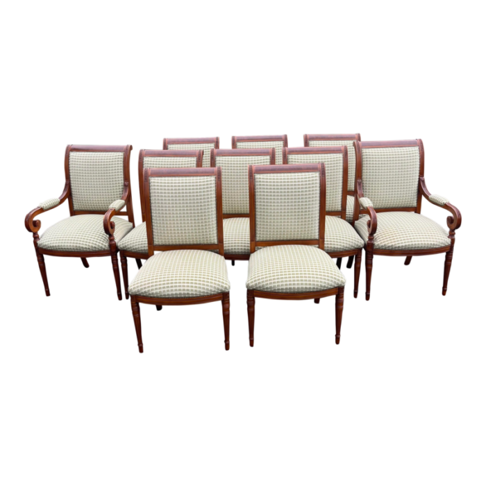 vintage english regency velvet and embroidered klismos dining chairs set of 10 3055