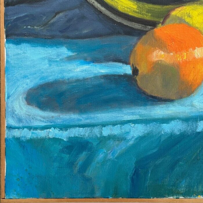 vintage expressionist still life with teapot orange and mirror framed c 1980 oil on canvas 7556