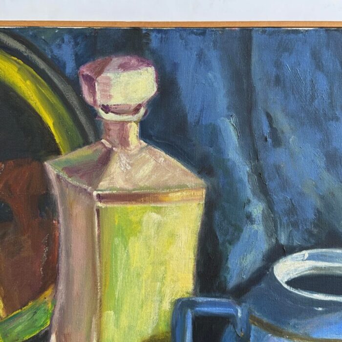 vintage expressionist still life with teapot orange and mirror framed c 1980 oil on canvas 7638