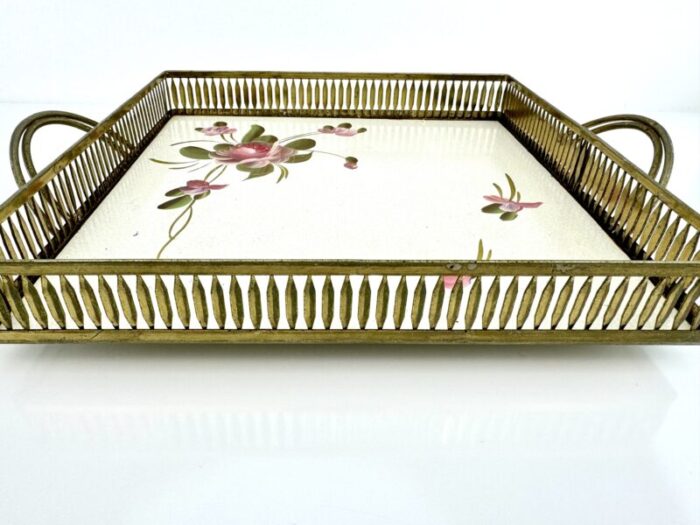 vintage fine arts studio hand painted metal floral square tray 6947