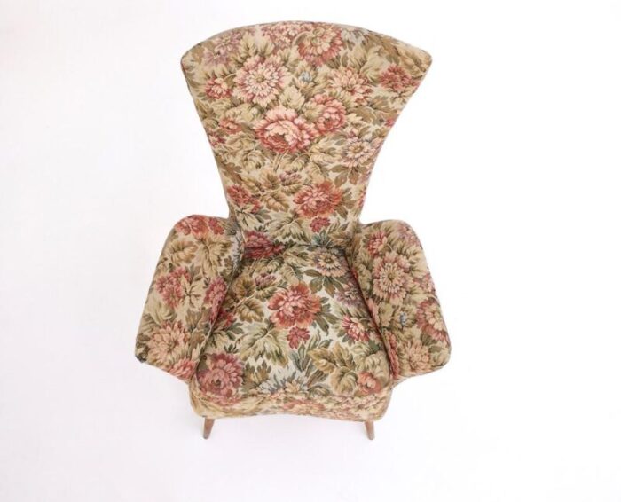 vintage floral fabric children armchair with wooden legs italy 1950s 8681