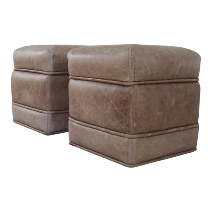 vintage full grain leather ottomans set of 2 0331