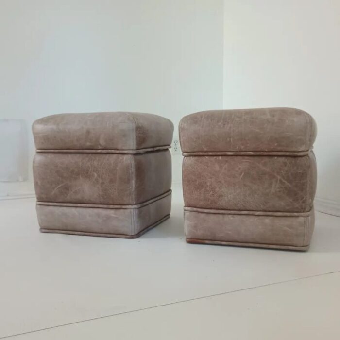 vintage full grain leather ottomans set of 2 1412