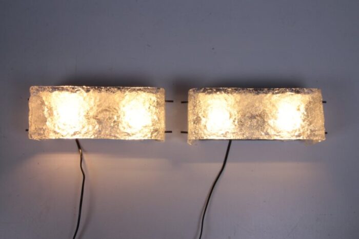 vintage german wall lamps with ice glass by j t kalmar for kalmar 1960s set of 2 2