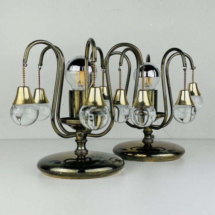 vintage glass ball table lamps italy 1960s set of 2 2