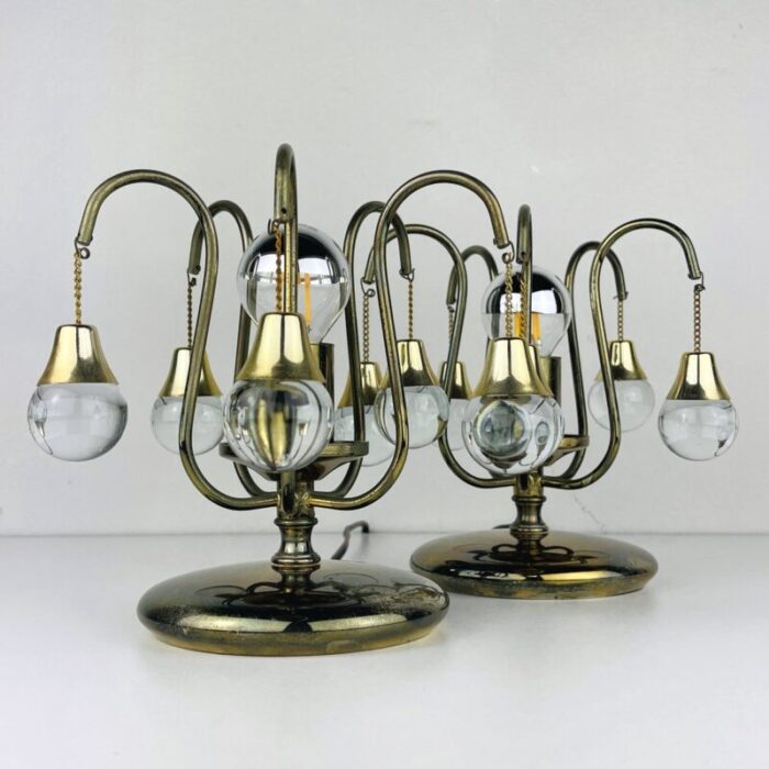 vintage glass ball table lamps italy 1960s set of 2 9