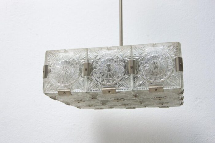 vintage glass pendant lamp in chromed steel by kamenicky senov 1970s 6