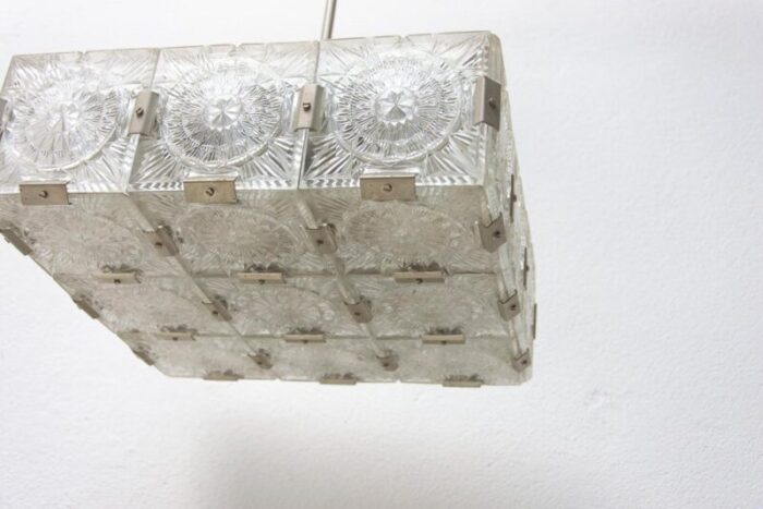 vintage glass pendant lamp in chromed steel by kamenicky senov 1970s 7