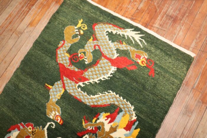 vintage green tibetan dragon rug 3 x 5 3376