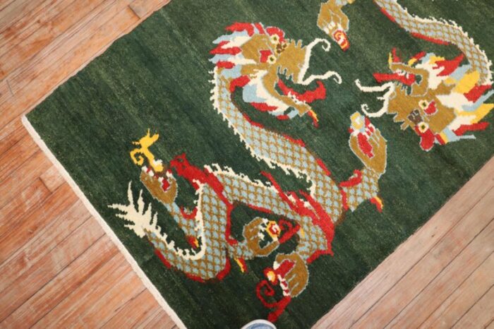 vintage green tibetan dragon rug 3 x 5 3687