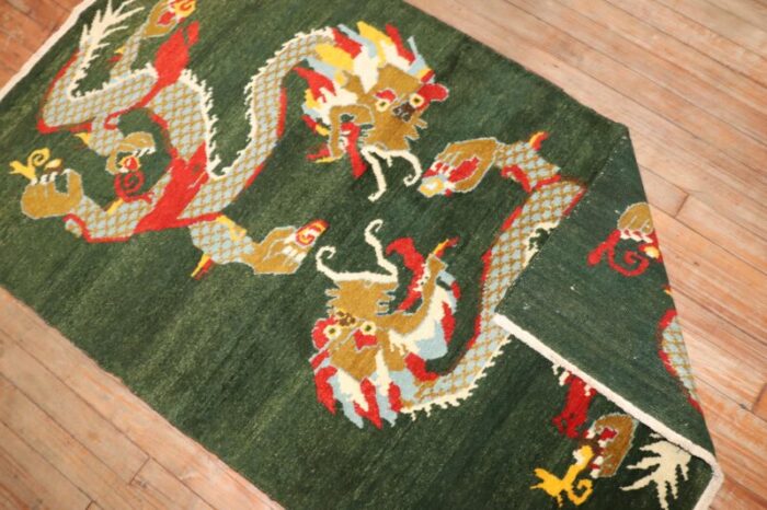 vintage green tibetan dragon rug 3 x 5 4207