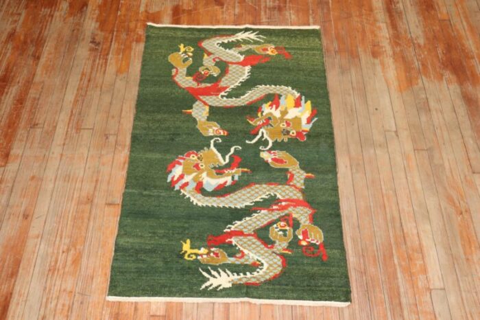 vintage green tibetan dragon rug 3 x 5 6982