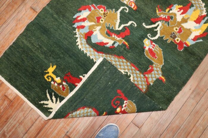 vintage green tibetan dragon rug 3 x 5 8650