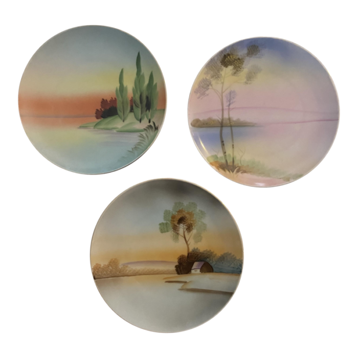 vintage hand painted meito china japanese wall plates with gold trim set of 3 4157