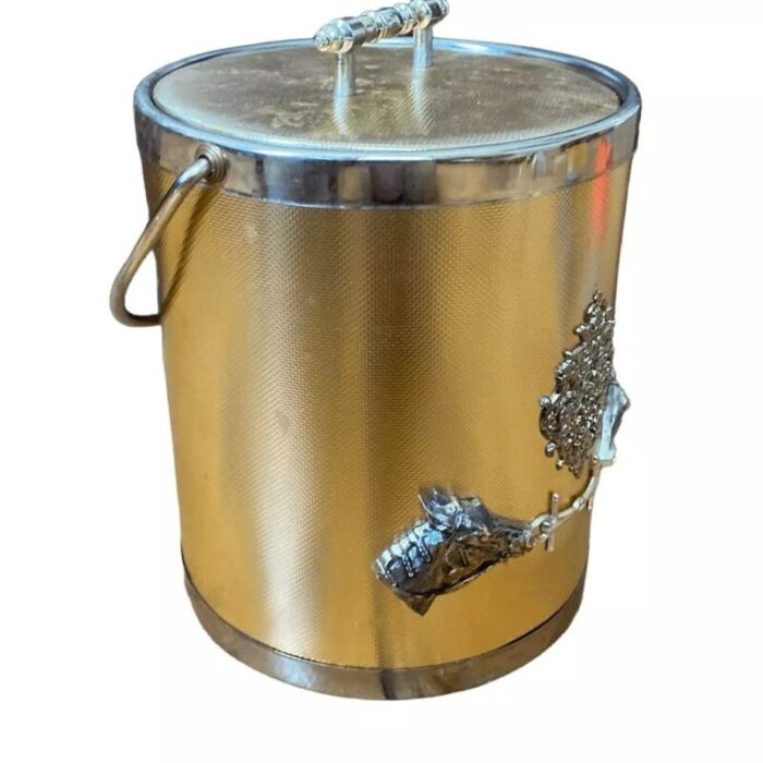 vintage hankyu mid century gold ice bucket with 2 horse heads 8958