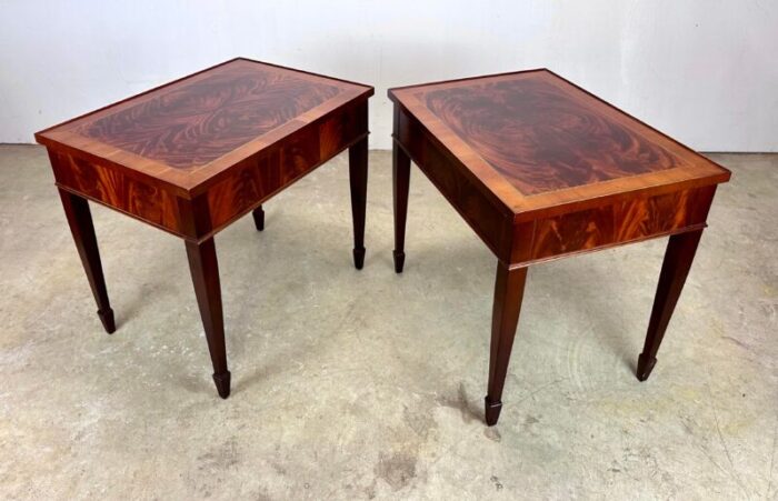 vintage hepplewhite flame grain mahogany and inlay side tables by hekman 6575