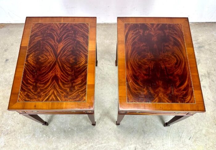 vintage hepplewhite flame grain mahogany and inlay side tables by hekman 8418