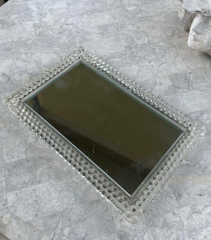 vintage hobnail spiked glass and mirrored vanity tray 0329