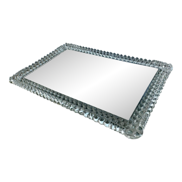 vintage hobnail spiked glass and mirrored vanity tray 0729