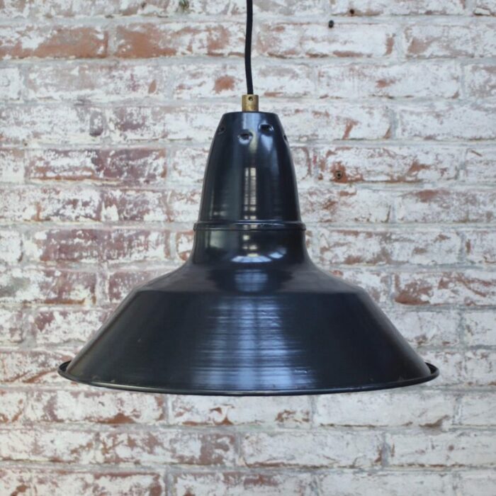 vintage industrial french black dark blue enamel pendant lamp 9046