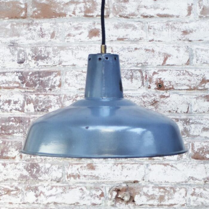 vintage industrial french blue enamel pendant light 6839