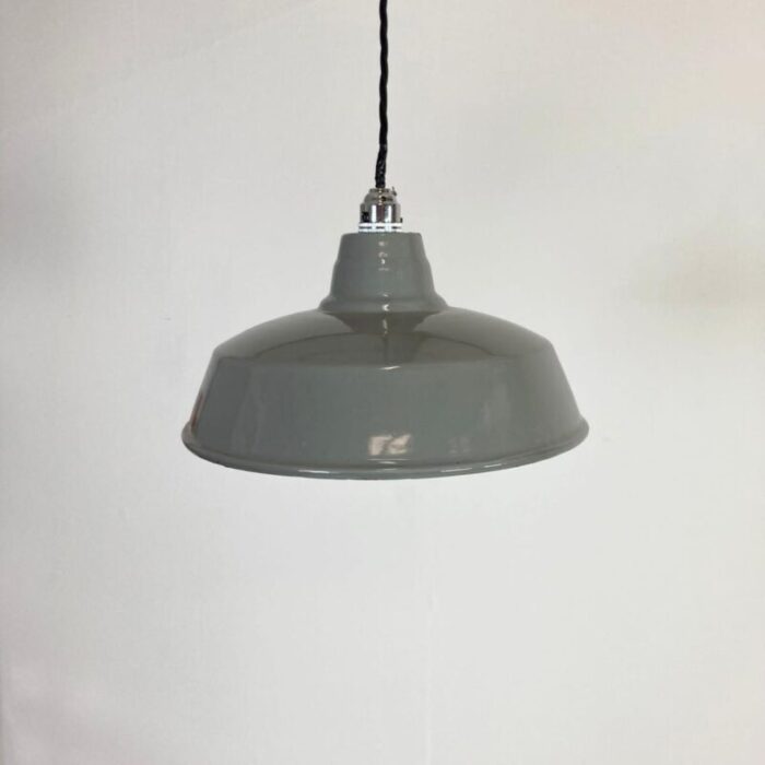 vintage industrial grey enamel pendant light 1