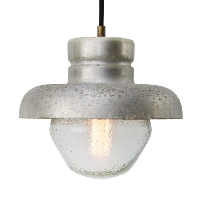 vintage industrial grey metal frosted glass pendant lamp 1