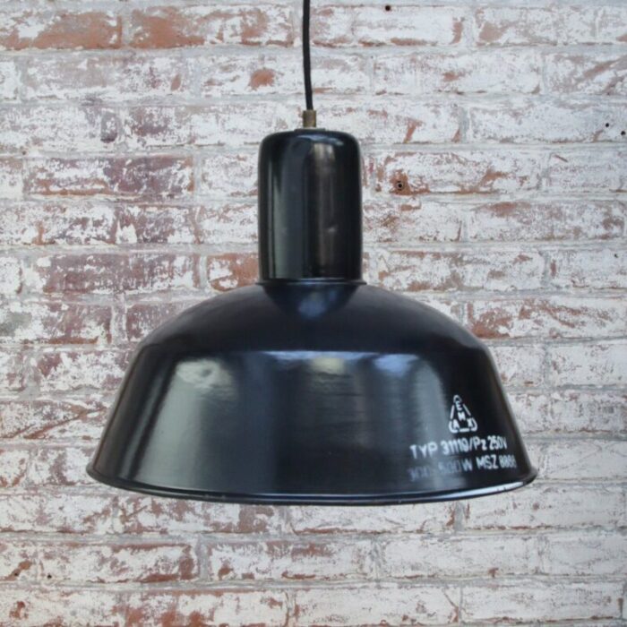 vintage industrial pendant light in blue enamel 4