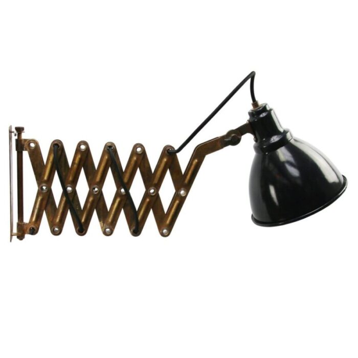 vintage industrial wall lamp in black enamel and brass 1