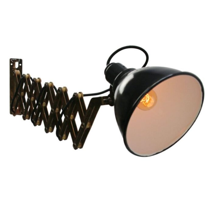 vintage industrial wall lamp in black enamel and brass 2