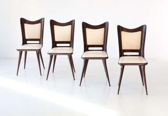 vintage italian dining chairs in beige skai and wood 1950s set of 4 1399