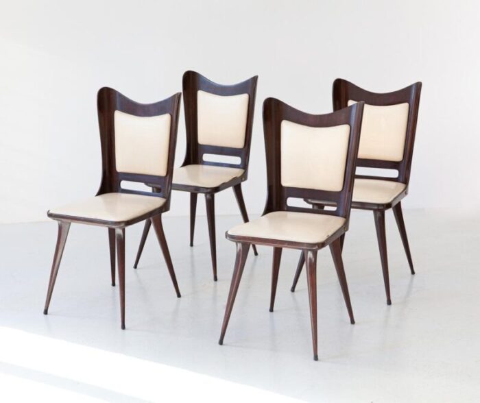 vintage italian dining chairs in beige skai and wood 1950s set of 4 2633