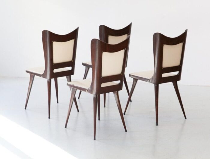 vintage italian dining chairs in beige skai and wood 1950s set of 4 3449