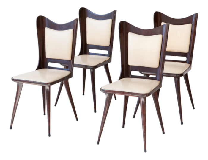 vintage italian dining chairs in beige skai and wood 1950s set of 4 4318