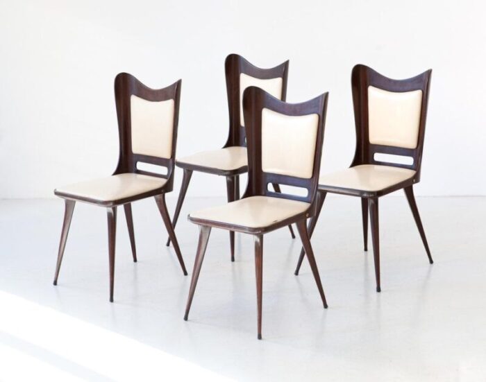 vintage italian dining chairs in beige skai and wood 1950s set of 4 5614