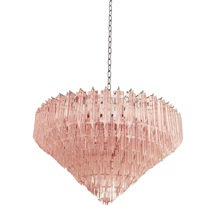 vintage italian pink quadriedro murano glass chandelier in venini style 0420