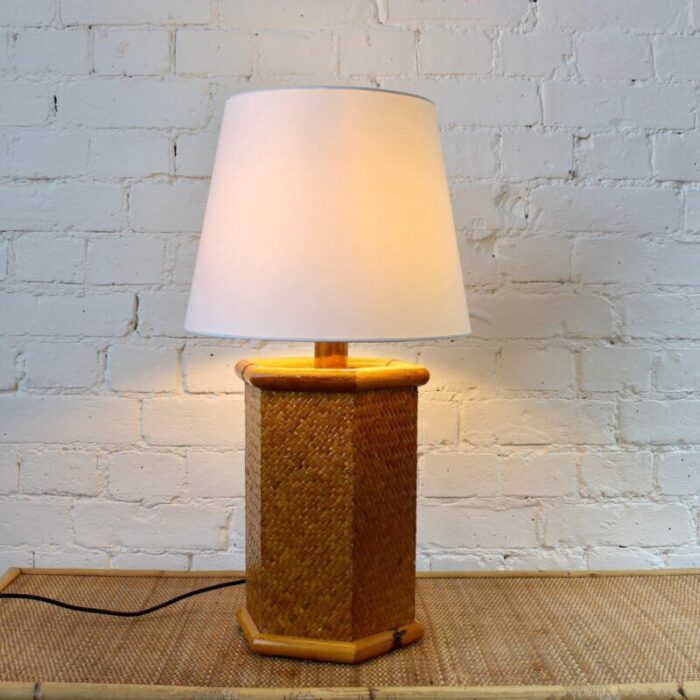 vintage italian rattan bamboo table lamp 1970s 2