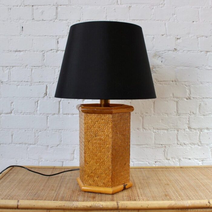 vintage italian rattan bamboo table lamp 1970s 3