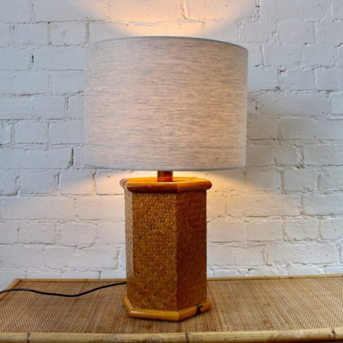 vintage italian rattan bamboo table lamp 1970s 4