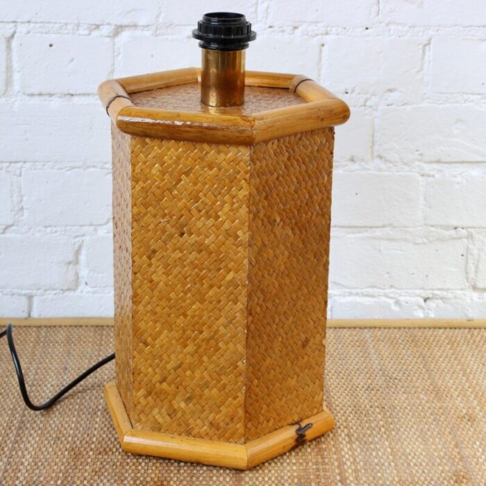 vintage italian rattan bamboo table lamp 1970s 7